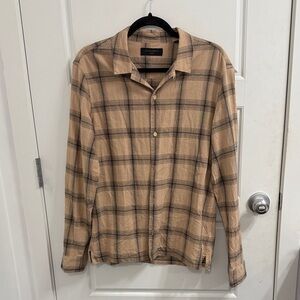 All Saints Size‎ Large Tan Plaid Button Up